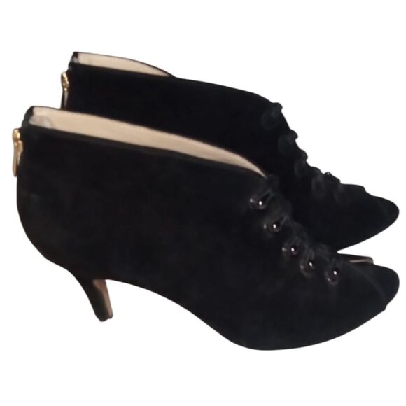 Adrienne Vittadini Black Gradie Suede Leather Pumps/ Booties Zip Back Size 10 - Picture 3 of 10